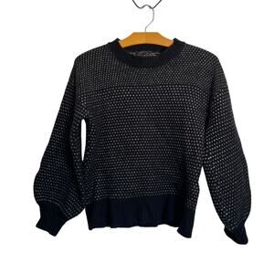 Summersalt The Luxe Cashmere Blend Mix Stitch Sweater Balloon Sleeve Black White